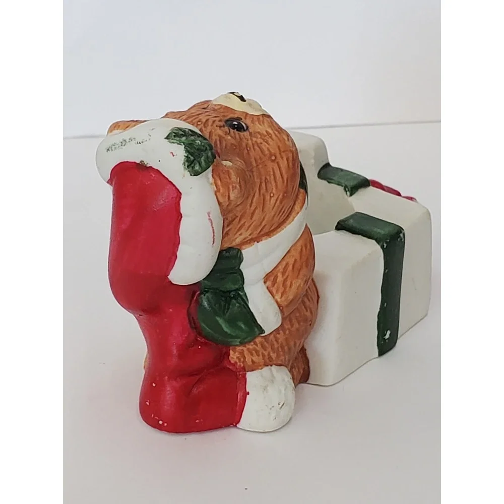Vintage Giftco Inc Christmas Teddy Bear Ceramic Votive Candle Holder Presents